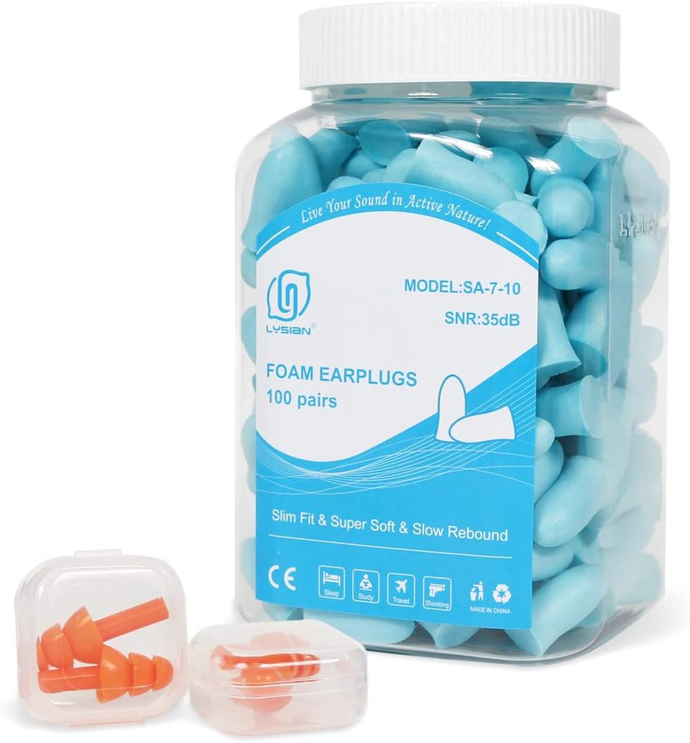 LYSIAN Slim Fit Foam Ear Plugs for Sleeping Women, Kids Small-100 Pairs, 35dB SNR Noise Reduction Earplugs Disposable for Sleep, Snoring, Work, Shooting Loud Noise, Lake Blue