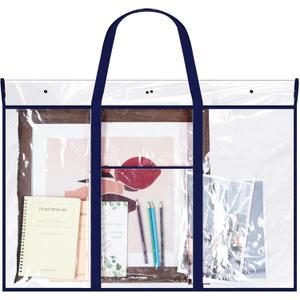 Windyun 1 Pack Large Poster Storage Bag 48" x 36" Bulletin Board Holder Art Portfolio Case PVC Art Portfolio Container Storage Box with Pocket for Classroom Teacher Organization (Blue)