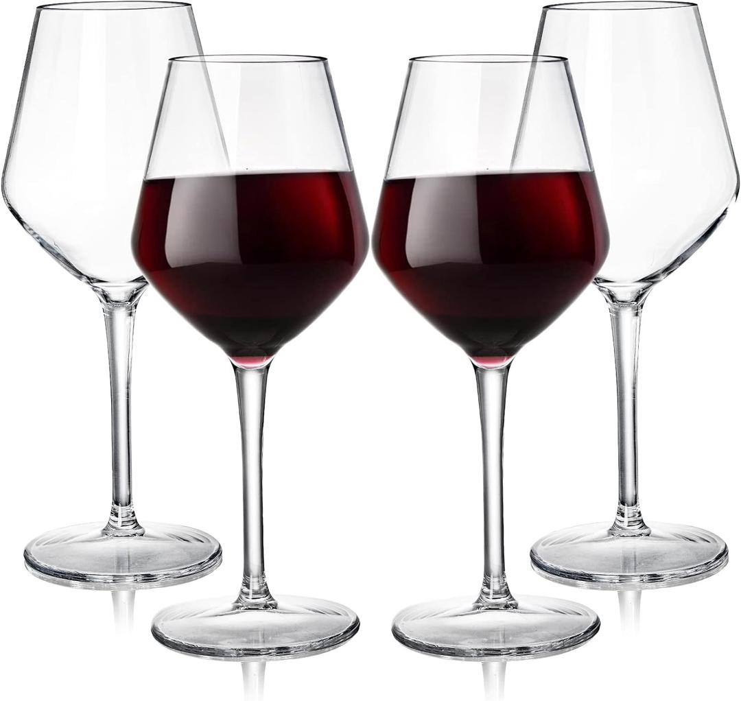 Dicunoy 4 Pack Unbreakable Stemmed Glasses, 15 oz Outdoor Plastic Glasses, Plastic Goblets Glassware, Reusable, BPA-Free, Classic Cups for Patio, Poolside, Camping