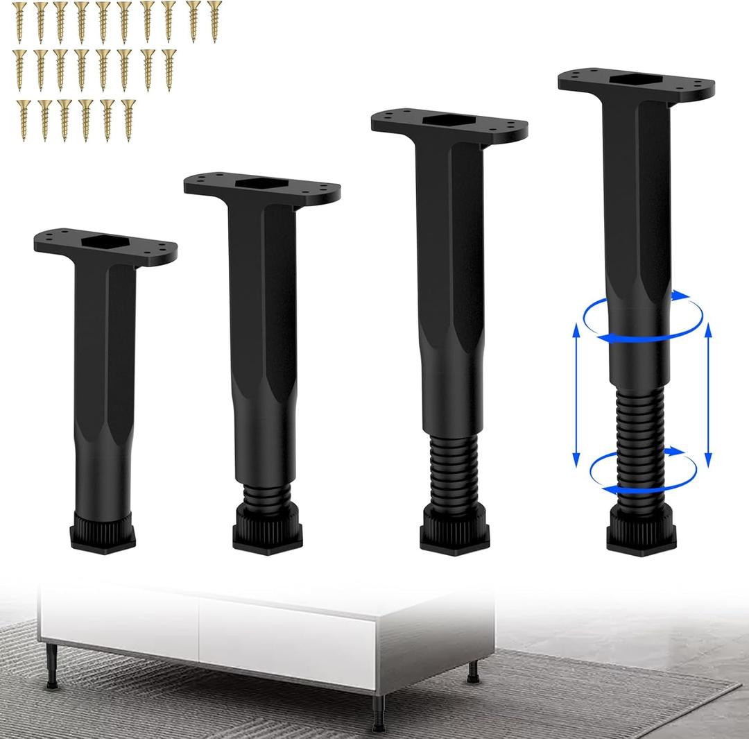 Adjustable Height Center Bed Support Leg for Sagging Shelf, Furniture Legs for Frame,Slat and Riser, Adjustable Height 7"-13.5" (4PCS)
