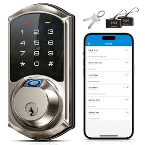 Veise VE07 Fingerprint Smart Lock for Front Door, 7-in-1 Keyless Entry Deadbolt with App Control, Electronic Digital Locks with Touchscreen Keypad, Auto Lock, Easy Install, Waterproof, Satin Nickel