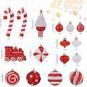 47PCS Red and White Christmas Ornaments Sets, Shatterproof Candy Cane Christmas Tree Decorations, Hanging Ball Ornaments Tree Decor for Xmas Party (Red & White)