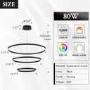 3-Rings Modern LED Chandelier Black, Dimmable Pendant Lighting with Remote Control Circular Flush Mount High Ceiling Light for Living Room Dining Room Foyer, 3000K-6500K D31.5