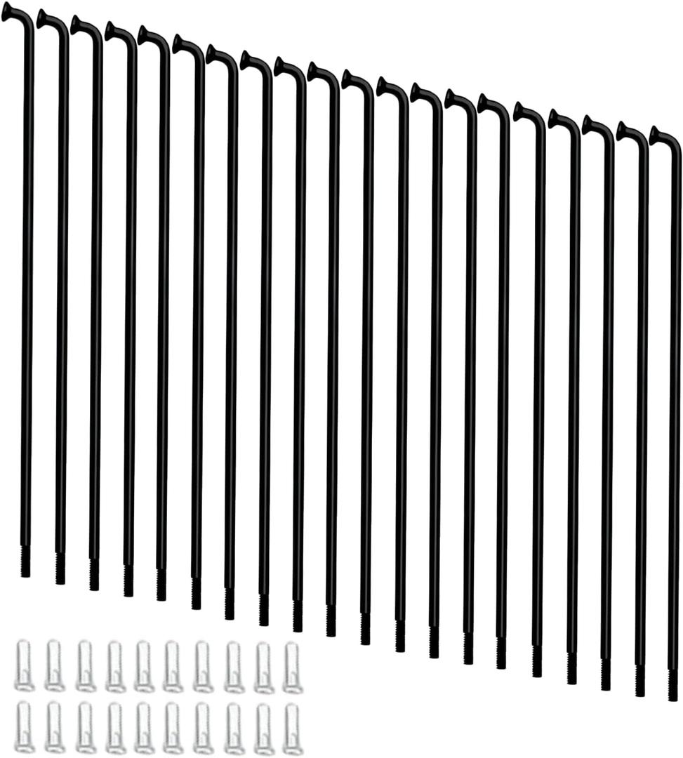 Bike Spokes Electric Bicycle E-Bike Tricycle Wheel 12G 2.5mm Steel 131mm-298mm with Nipples 20pcs (BLACK)