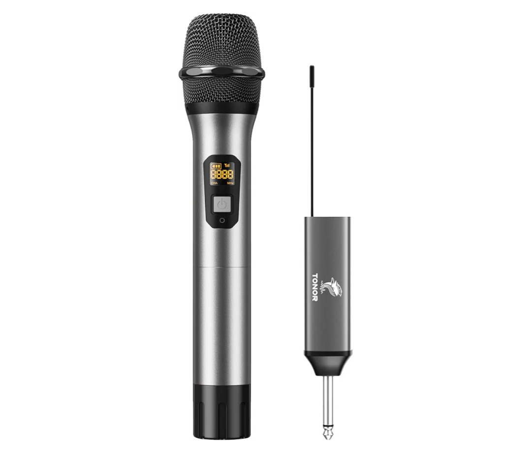 TONOR Wireless Microphone, 15 Channel UHF Metal Cordless Handheld Mic System with Rechargeable Receiver, for Karaoke, Singing, Party, Wedding, DJ, Speech, 200ft, TW620 Silver, 1Mic