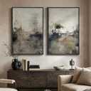 Large Framed Neutral Abstract Wall Art Set of 2 for Living Room, Wabi Sabi Modern Minimalist Black Grey Canvas Artwork for Walls, Rustic Abstract Painting Print Wall Decor for Bedroom Office, 24x36 In, 24" W x 36" H x 2Pcs