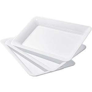 6-Pack 14" x 9" White Large Plastic Serving Trays, Reusable Serving Platters for Dessert, Fruit, Snacks, Cookies, Heavy Duty Food Serving Tray for Kitchen, Party