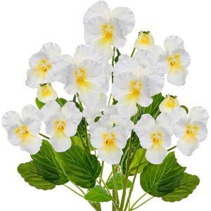 White Artificial Flowers 3 Pack Pansy Flowers Artificial Silk Flowers 18" Realistic Fake Flowers for Decoration Spring Faux Flowers for Vase Home Indoor Wedding Flower Bouquet Table Centerpiece Decor
