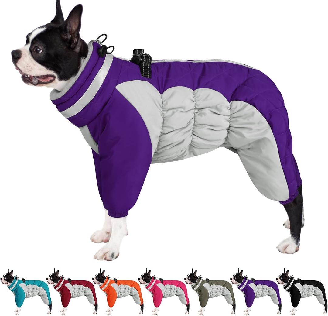 AOFITEE Dog Coat Warm Dog Puffer Jacket for Winter, Windproof Dogs Coat with Harness Built in, Reflective Turtleneck Dogs Winter Jacket Snowsuit, Full Body Fleece Coats for Pet, Medium