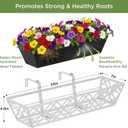 HFHOME 2 Pack 24 Inch Railing Planter Boxes with Adjustable Brackets & Non-Woven Fabric Liner Adjustable Gray Metal Window Box Planter for Balcony Deck Fence, Hanging Flower Basket for Outdoor Garden