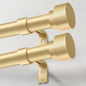 2 Pack Heavy Duty Curtain Rods for Windows 28 to 48 Inch, 1 Inch Gold Adjustable Curtain Rod Set with Easy Installation and Modern Design (A1, Gold,30-60",2Pack)