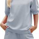 KFUBUO Women's 2 Piece Lounge Sets Summer Matching Outfits Short Sleeve Top and Shorts Loungewear (XL, Glacier Blue)