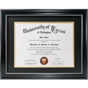GraduationMall 8.5x11 Diploma Frame with Black over Gold Mat or Display 11x14 Document without Mat, UV Protection Acrylic, Black with Silver Beads (11x14 or 8.5x11 with Mat, Black With Silver Beading)
