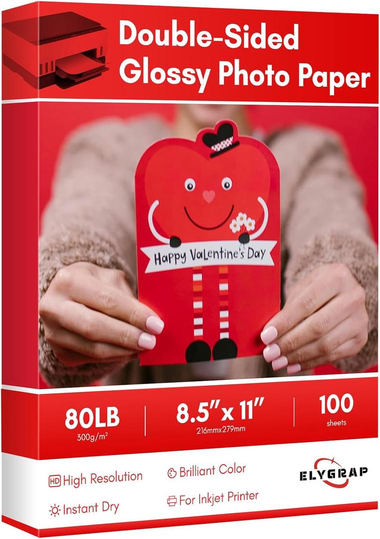 Thick Double Sides Thick Glossy Photo Paper 80LB 8.5x11 inches Heavyweight Cardstock Printer Paper 300gsm 100Sheets,Compatible Inkjet Printer and Dye Ink