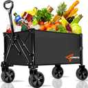 Collapsible Folding Wagon, 350lb Weight Capacity Collapsible Wagon with All-Terrain Wheels, Cup Holders and Adjustable Handle Utility Wagon, for Grocery Camping Garden Sports Shopping, Black (100L)