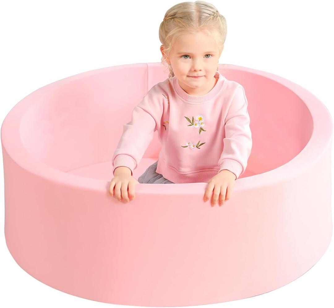 TRENDBOX Memory Foam Sponge Indoor Round Ball Pit (NO Balls) for Toddler Children (Light Pink) (90CM)