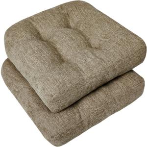 downluxe Chair Cushions for Dining Chairs 2 Pack, Tufted Indoor Chair Pads with Non-Slip Bottom, U-Shaped Kitchen Chair Cushions, 18"x18"x4", Khaki