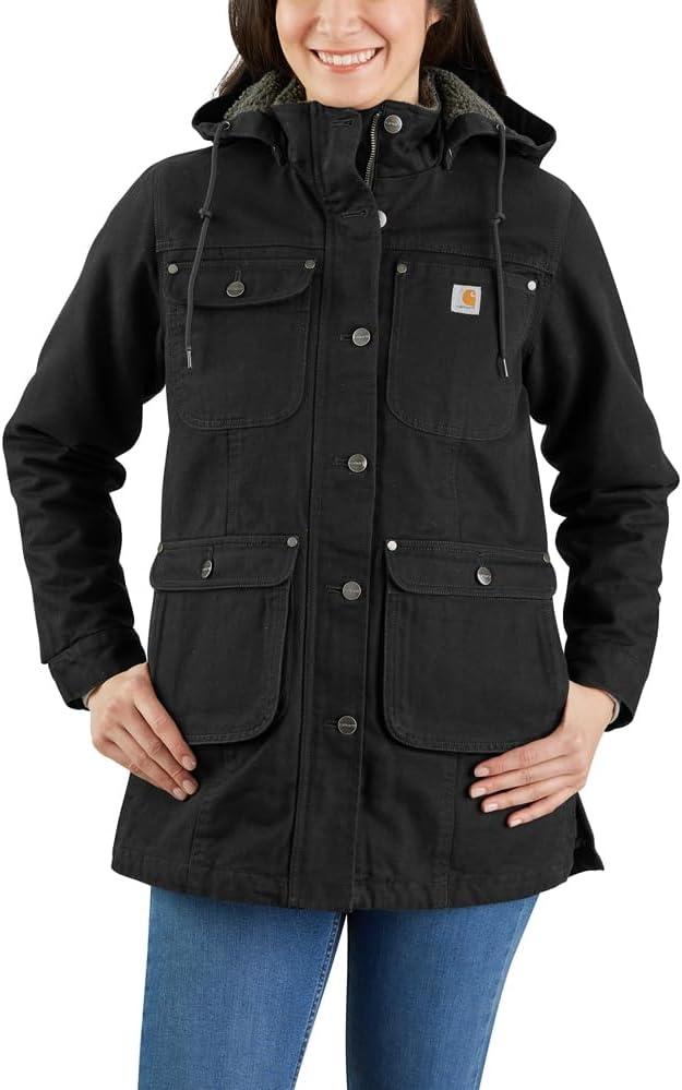 Carhartt Women's Loose Fit Washed Duck Coat (Medium, Black)
