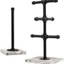 ExoLiry Mug Hanging Rack Kitchen Paper Towel Holder Set of Two Industrial Black Metal Pipe Rustic Gray Wooden Base 2 Piece Wood Organizer Multiple Branches Tree Coffee Cups Teacups Tissue Home Counter