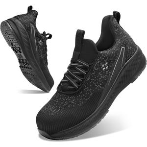 SPIEZ Slip-On Safety Shoes for Men & Women - Non-Steel Composite Toe, Fashion Sneaker Design, Hands-Free Convenience, All-Day Protection, US 5.5-13.5 (Black Gray)