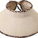 Sun Visor Hat for Women, Wide Brim Straw Summer UV Protection Hat, Foldable Roll-up Packable Beach Cap (Beige)