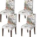 Horaldaily 4PCS Christmas Dining Chair Covers, Christmas Trees Ball Ornaments Stretch Removable Washable Slipcover Chair Protector for Dining Room Home Decor (White)