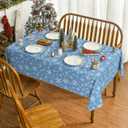 Horaldaily Christmas Tablecloth 60104 Inch Rectangular, White Snow Blue Washable Table Cover for Party Picnic Dinner Decor