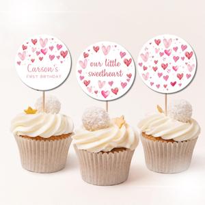 36PCS A Little Sweetheart Is On The Way Cupcake Toppers, Valentine's Day Baby Shower Cupcake Picks for Girl, Sweet Heart Themed First Birthday Party Decoration