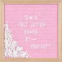 Felt Letter Board with 460 Letters, Numbers & Symbols - 12 x 12 inch Changeable Message Board with Wooden Frame Wall Mount Hook (Pink)