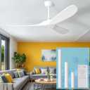 60 Inch White Ceiling Fan No Light, Wood Indoor Outdoor Ceiling Fans for Patios Living Room Bedroom Gazebo, Big 3 Blade Propeller Wet Rated Ceiling Fans for Sloped Angled Ceiling