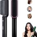 2023 New Negative Ion Hairs Straightener Styling Comb With 5 Temp, 2 In 1 Hair Straightener Brush And Curler, Portable Electric Straightening Comb Heated Hair Brush 10s Fast Heating Anti-Scald (Black)