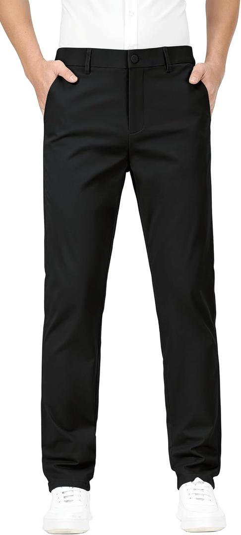 ESSYSHE Mens Stretch Chinos Casual Pants Slim Fit Khaki Pants with Elastic Waist (28W x 34L, Black)