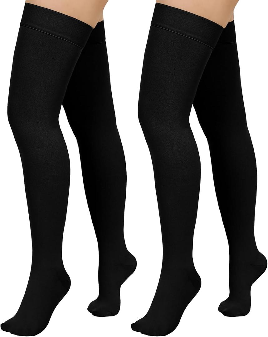 2 Pairs Compression Stockings for Women & Men,20-30mmHg Thigh High Compression Socks,Closed Toe Medical Compression Socks with Silicone Dot Band-Best Support for Nursing Sports Varicose Veins (X-Large)