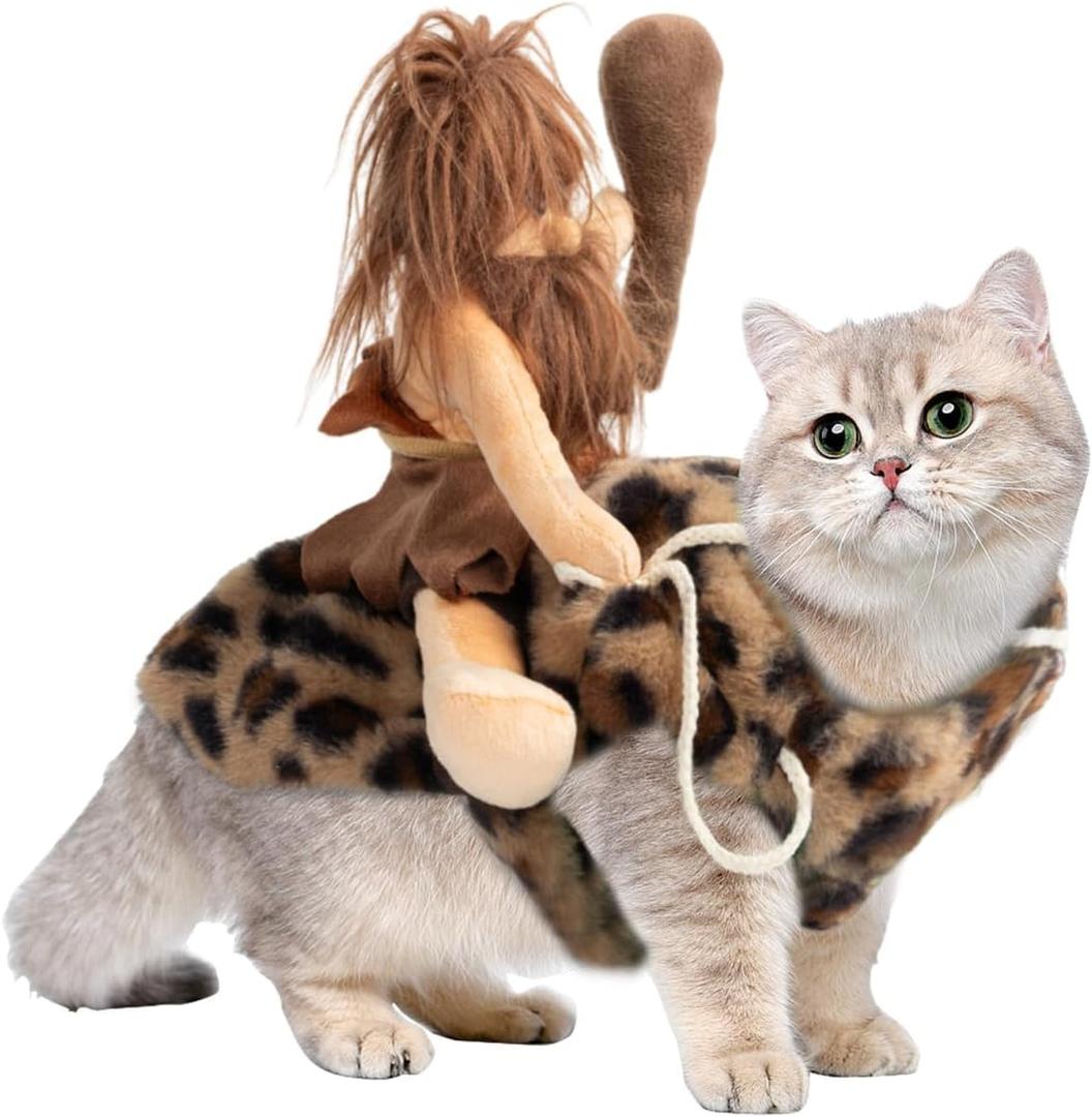 DELIFUR Dog Halloween Costume Funny Dog Cowboy Riding Costume Pet Costume Cat Suit Cowboy Rider Style for Small Medium Large Dogs (Primitive Man, X-Small)