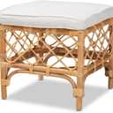 Bali & pari Orchard Boho Rattan Ottoman with Cushion  Handwoven Wicker Footrest Stool  Natural Indoor Accent Seat for Living Room & Bedroom