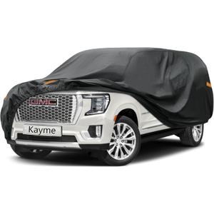 Kayme 7 Layers SUV Car Cover Custom Fit for GMC Yukon (1995-2025) Waterproof All Weather for Automobiles, Outdoor Full Cover Rain Sun UV Protection. (PE-Black)