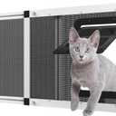 Ventilated Pet Door for Window, Fits 32"-39" Width Window, 2-Min Install | Aluminum Frame + Stainless Steel Mesh | Breathable Bug-Proof | Magnetic Closure Window Cat Door, Cat Door for Window Insert (White)