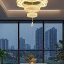 Flashing God Modern Crystal Chandeliers Dia 24" Gold Ceiling Chandelier Flush Mount Crystal Ceiling Light for Bedroom Living Room Dining Room Hallway LED Dimmable