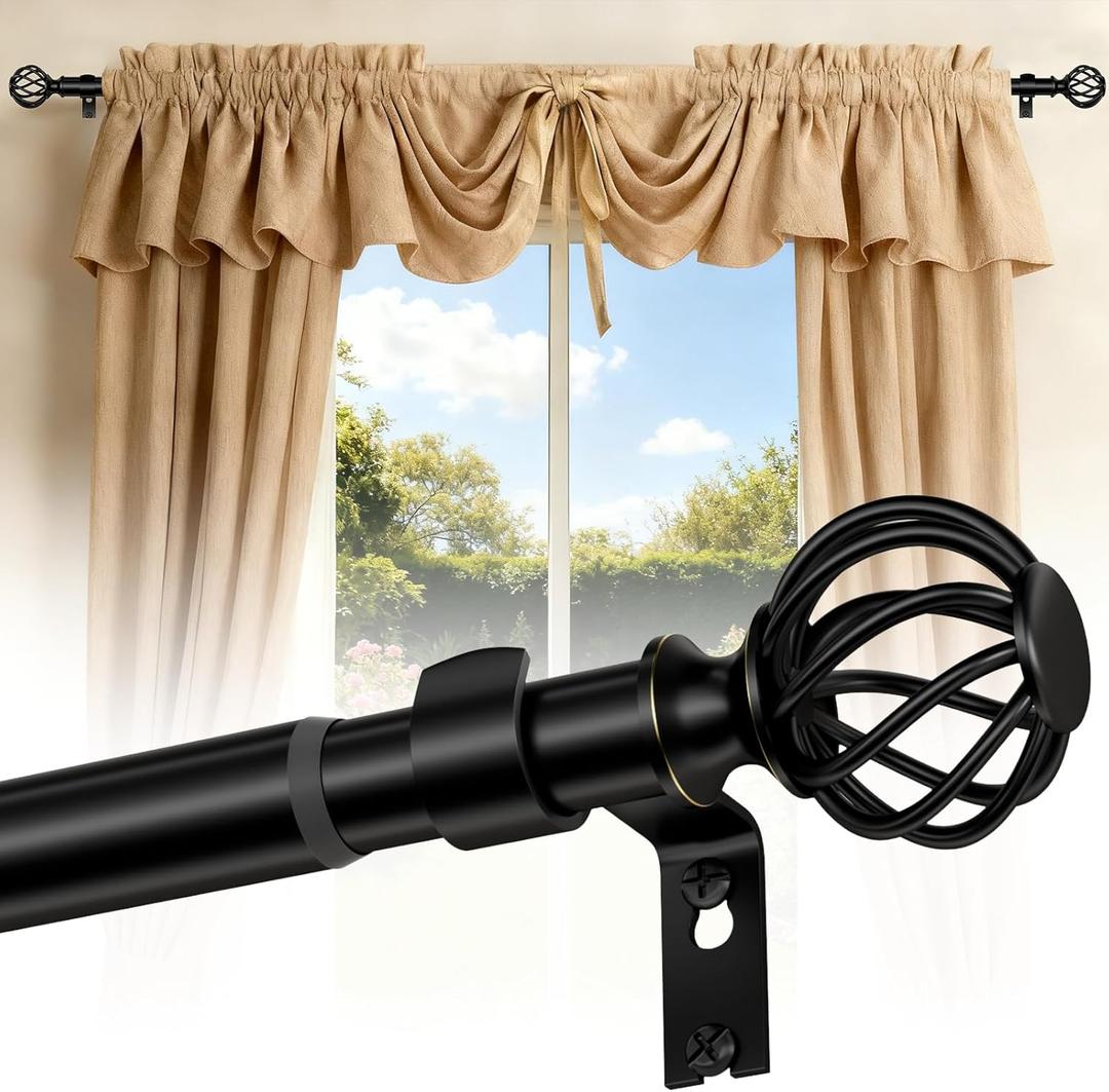 Curtain Rods for Windows 48-90 Inch(4-7.5Ft), Matte Black Decorative Curtain Rod Adjustable, Heavy Duty 1 Inch Drapery Rod for Living Room Bedroom Kitchen