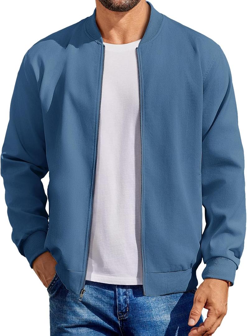 COOFANDY Bomber Lightweight Varsity Jacket Men Casual Flight Jacket With Pockets Navy, Large