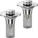 2PCS Bathroom Sink Stopper Hair Catcher, Pop Up Sink Drain Stopper with Strainer & Filter, Universal Drain Plug for Sink Drain & Replacement, Sink Drain Cover with Basket for Bathroom Stopper