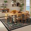 5x7 Washable Rug Vintage Floral Botanical Area Rug Non Slip Low Pile Large Rugs for Living Room, Bedroom, Farmhouse, Dining Room, Kids Playroom, Black