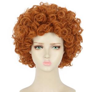 yuehong Adult Short Orange Red Curly Wig Anime Cosplay Costume Hair Soft Breathable Heat Resistant Synthetic Fibers Daily Fashion Party Wig