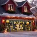 13x6ft Happy New Year Garage Door Banner Golden Balloons Confetti Backdrop New Year's Eve Garage Door Cover Decoration for Celebration Party Indoor Outdoor House Wall Background Decor