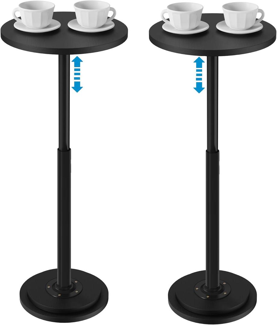 2Pack Drink Table, Small Side Table with Adjustable Height & Heavy-Duty Design, Pedestal Martini Tables for Small Spaces, Sofa Couch, Living Room, Bedroom, Supports up to 88 lbs, Black
