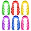 PLULON 6 Pieces Colorful Long Curly Wigs, Long Colorful Hair Wig Wavy Hair Wigs Curly Cosplay Costume Wig for Women Party Dcor