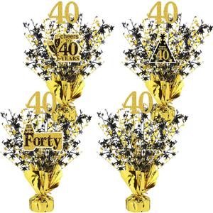 Tatuo 4 Pcs Metallic Foil Spray Centerpiece Happy 30th 40th 50th 60th Years Centerpiece Table Decorations for Black and Gold Birthday Anniversary Wedding Party Table Decor(40th Birthday)