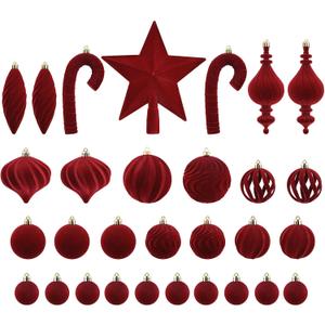 Velvet Christmas Ornaments Ball Set - 30PCS Burgundy Vintage Christmas Tree Decorations Set for Xmas Tree Wreaths Fireplace Holiday Decor