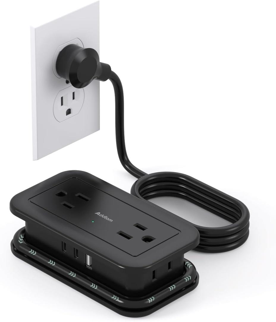 Travel Power Strip with USB Ports, Addtam 4 Outlets 3 USB(2 USB C) with 4FT Wrapped Flat Plug Power Strip, Short Small Extension Cord for Travel Cruise Ship Essentials, Black