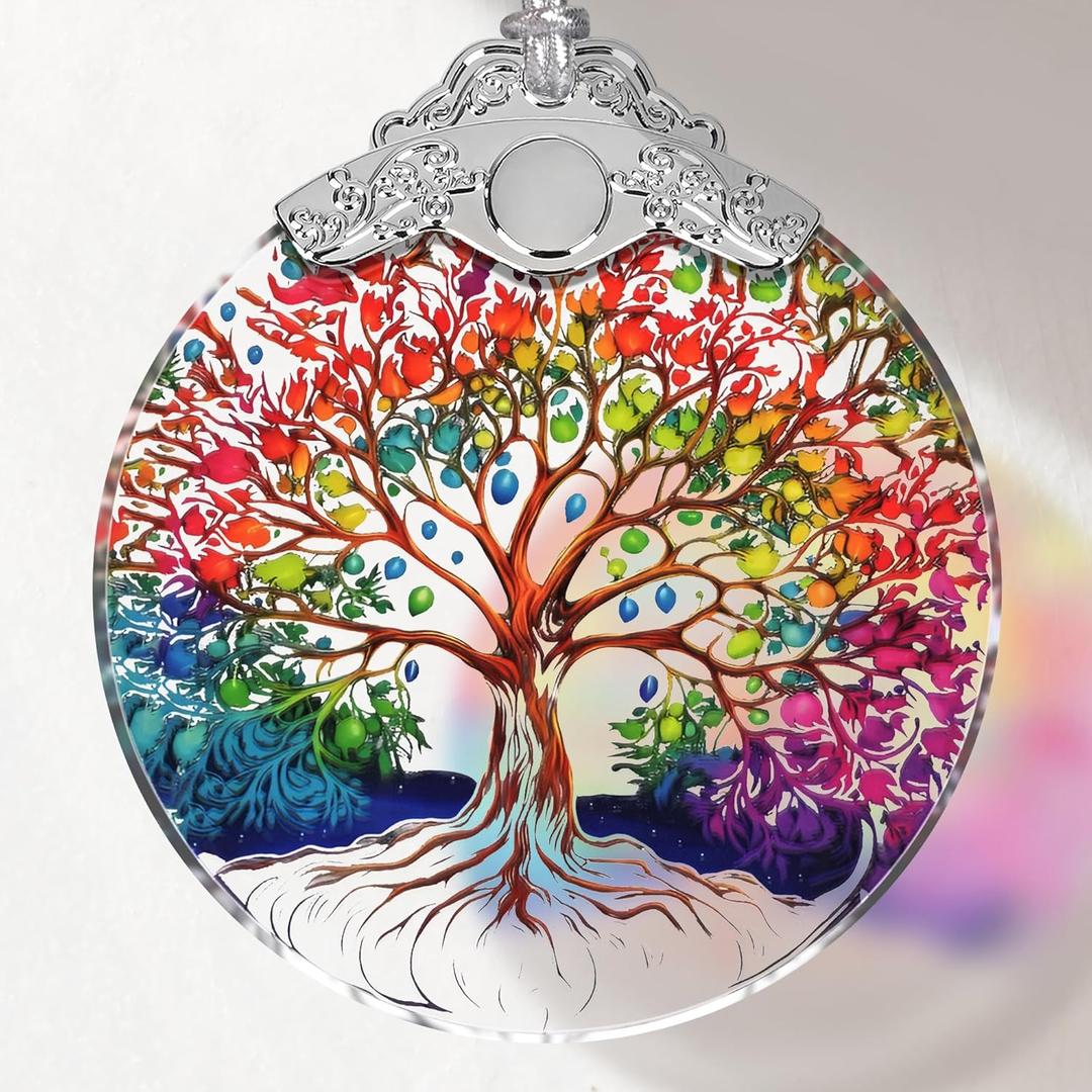 2 x Tree of Life Stained Glass Ornament - Christmas Tree Decor, Ornaments for Christmas and Exchange